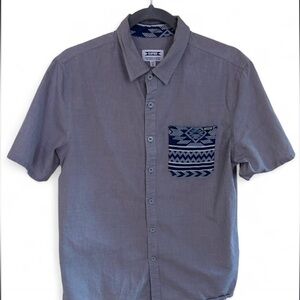 Men's Casual Gray Shirt with Blue Patterned Pocket